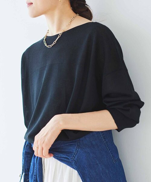 le.coeur blanc(ルクールブラン)の「シアーガーターキリカエプルオーバー(ニット/セーター・レディース・ブラック/ブルー/ベージュ・38)」の1枚目の写真