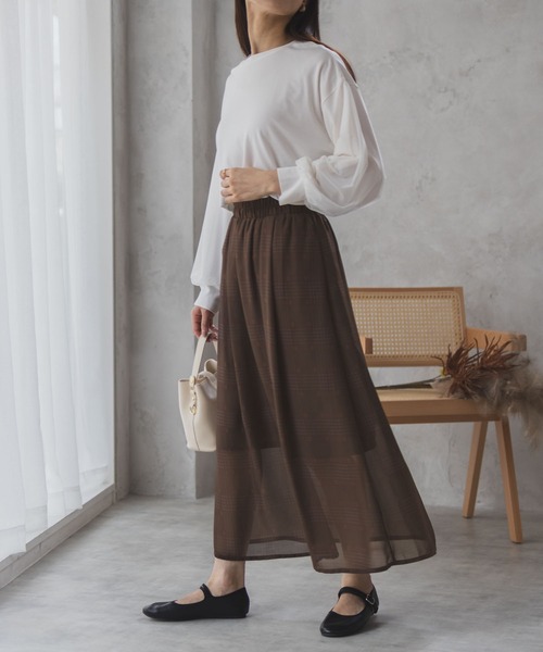 HusHusH(ハッシュアッシュ)の「HusHusH チェックプリントシフォンスカート(スカート・レディース・チャコールグレー/ベージュ・M/L)」の8枚目の写真