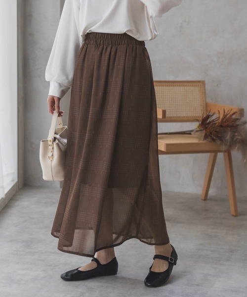 HusHusH(ハッシュアッシュ)の「HusHusH チェックプリントシフォンスカート(スカート・レディース・チャコールグレー/ベージュ・M/L)」の5枚目の写真