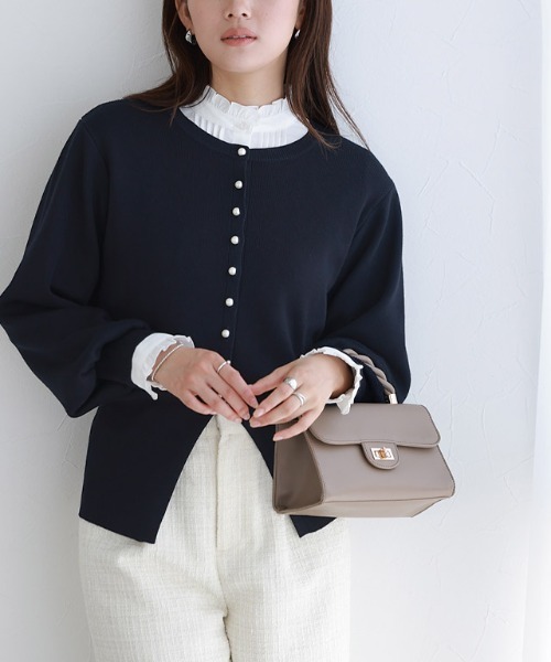 セール】多機能パールボタンニットカーディガン（カーディガン