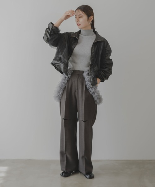 贅沢品 シャイニー×チュールシャーリングブルゾン（ブルゾン ジャケット・アウター