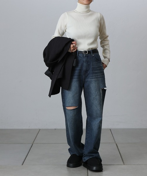 COLONY 2139（コロニートゥーワンスリーナイン）の「抗ピルPBTリブタートルニット（ニット/セーター・レディース・オフホワイト/グレー/ブラック/ホワイト/レッド・FREE）」の18枚目の写真