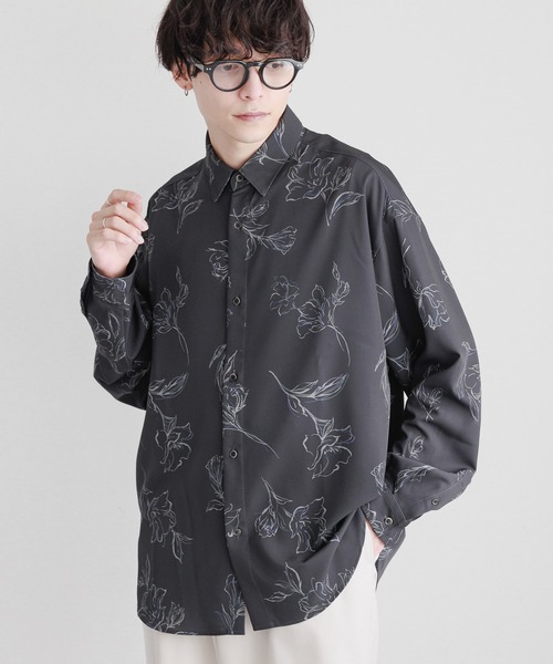 RAGEBLUE(レイジブルー)の「【LUXURY+EASY】ラグイージー/フラワー柄ルーズドレープシャツ(シャツ/ブラウス・メンズ・ブラック/ホワイト・MEDIUM/LARGE)」の2枚目の写真