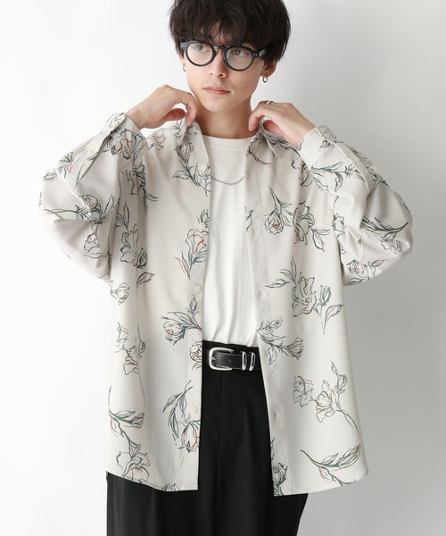RAGEBLUE(レイジブルー)の「【LUXURY+EASY】ラグイージー/フラワー柄ルーズドレープシャツ(シャツ/ブラウス・メンズ・ブラック/ホワイト・MEDIUM/LARGE)」の4枚目の写真