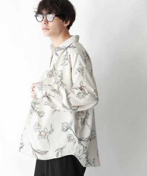 RAGEBLUE(レイジブルー)の「【LUXURY+EASY】ラグイージー/フラワー柄ルーズドレープシャツ(シャツ/ブラウス・メンズ・ブラック/ホワイト・MEDIUM/LARGE)」の5枚目の写真