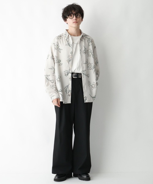 RAGEBLUE(レイジブルー)の「【LUXURY+EASY】ラグイージー/フラワー柄ルーズドレープシャツ(シャツ/ブラウス・メンズ・ブラック/ホワイト・MEDIUM/LARGE)」の3枚目の写真