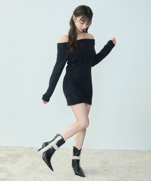 TITTY&CO.（ティティーアンドコー）の「シャギーオフショルミニワンピース（ワンピース・レディース・モカ/レッド/グレー/ブラック・FREE）」の18枚目の写真