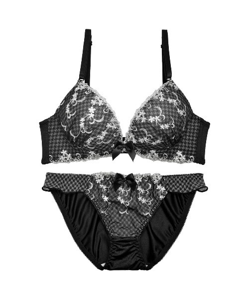 ★Ravijour★千鳥格子ブラショーツ★フルバックパンツ下着★バッグ付★B70 ☆Ravijour☆千鳥格子ブラショーツ☆フルバックパンツ下着