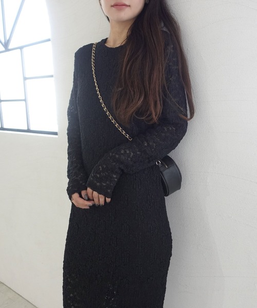 CORNERS（コーナーズ）の「レースロングワンピース（ワンピース・レディース・ブラック/アイボリー・M）」の2枚目の写真