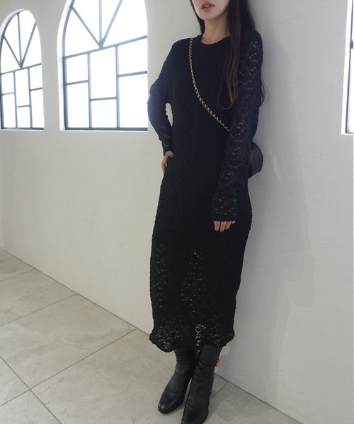 CORNERS（コーナーズ）の「レースロングワンピース（ワンピース・レディース・ブラック/アイボリー・M）」の3枚目の写真