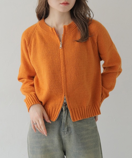 HER CLOSET(ハークローゼット)の「【shemoshelly】ショート丈ダブルジップニットカーディガン(カーディガン/ボレロ・レディース・ライトグレー/オレンジ/ブラック/アイボリー・M)」の4枚目の写真