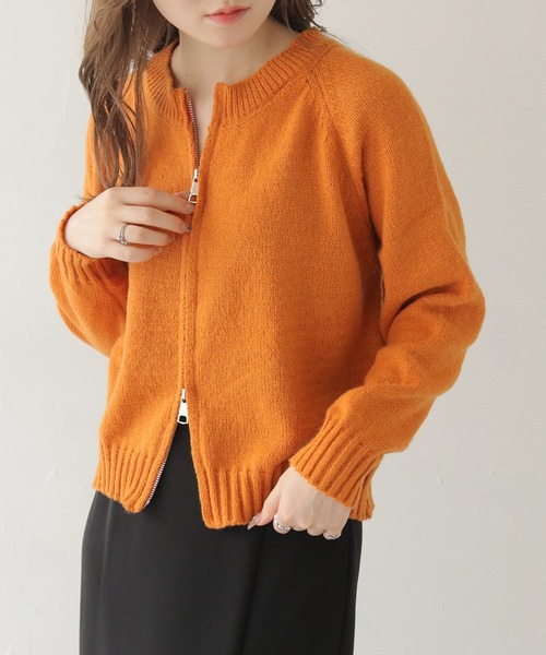 HER CLOSET(ハークローゼット)の「【shemoshelly】ショート丈ダブルジップニットカーディガン(カーディガン/ボレロ・レディース・ライトグレー/オレンジ/ブラック/アイボリー・M)」の8枚目の写真