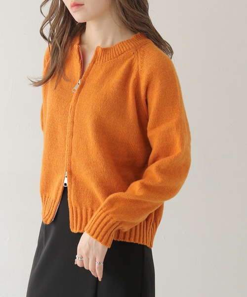 HER CLOSET(ハークローゼット)の「【shemoshelly】ショート丈ダブルジップニットカーディガン(カーディガン/ボレロ・レディース・ライトグレー/オレンジ/ブラック/アイボリー・M)」の7枚目の写真