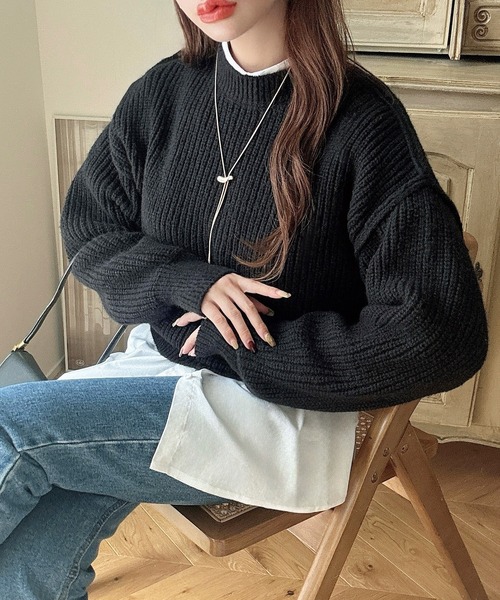 Meiru（メイル）の「アウトリンキングニット（ニット/セーター・レディース・ピンク/ブラック/ブルーグリーン・MEDIUM/LARGE）」の5枚目の写真