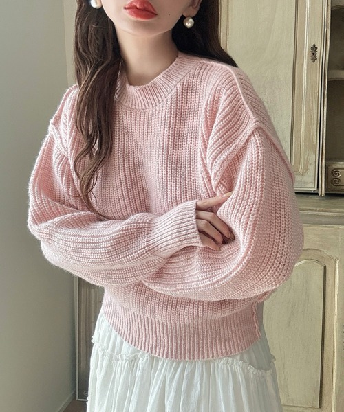 Meiru（メイル）の「アウトリンキングニット（ニット/セーター・レディース・ピンク/ブラック/ブルーグリーン・MEDIUM/LARGE）」の7枚目の写真
