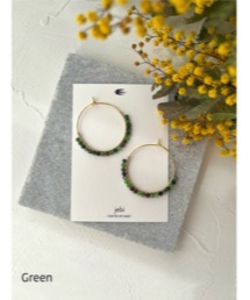 VIBGYOR(ヴィブジョー)の「【jebi】14kgf カラフル天然石のフープピアス(MA)(ピアス(両耳用)・レディース・ボルドー/ホワイト/パープル/グリーン/オレンジ/イエロー/ネイビー/グレー/その他/ライトブルー/ブラック/ピンク・FREE)」の5枚目の写真