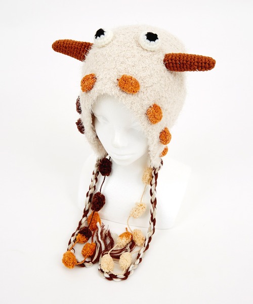 an meets zakka（アンミツザッカ）の「an meets zakka 未確認モンスターイヤーフラップニット帽（ニットキャップ/ビーニー・レディース・パープル/ライトブルー/アイボリー/グリーン/ブラウン・ONESIZE）」の2枚目の写真