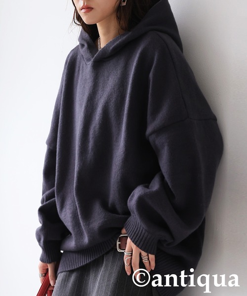 antiqua(アンティカ)の「ニットフーディー(ニット/セーター・レディース・オレンジ/ブラック/ベージュ/ライム/グレー・ONESIZE)」の13枚目の写真