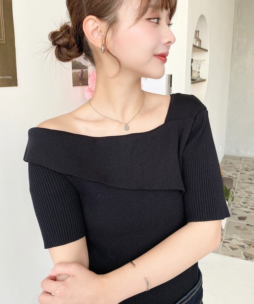MACHATT オフショルダーリブニット 半袖 MACHATT マチャット オフショルダーリブニットトップス 新品