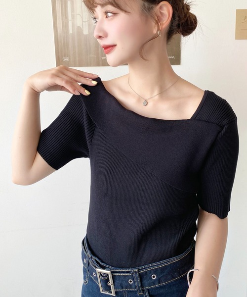MACHATT オフショルダーリブニット 半袖 machatt マチャット オフショルダーリブニット