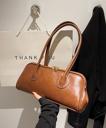 folka | 3-11E106 横長　レトロ　長め　ショルダーバッグ ブラック　キャメル(ショルダーバッグ)