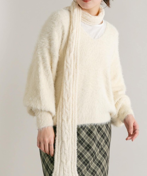 KBF（ケイビーエフ）の「シャギーVネックニット（ニット/セーター・レディース・アイボリー/ピンク/ダークブラウン・ONE）」の9枚目の写真