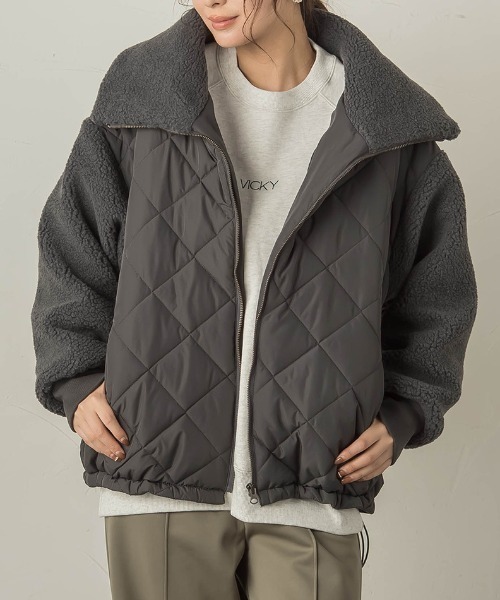 VICKY（ビッキー）の「キルトボアドッキングブルゾン（ブルゾン・レディース・チャコールグレー/オフホワイト/ブラック・M）」の3枚目の写真