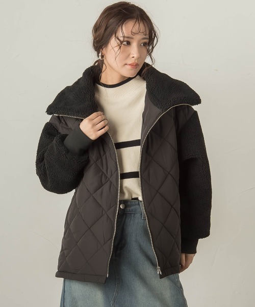 VICKY（ビッキー）の「キルトボアドッキングブルゾン（ブルゾン・レディース・チャコールグレー/オフホワイト/ブラック・M）」の8枚目の写真