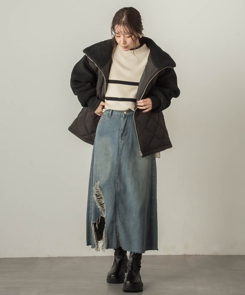 VICKY（ビッキー）の「キルトボアドッキングブルゾン（ブルゾン・レディース・チャコールグレー/オフホワイト/ブラック・M）」の12枚目の写真