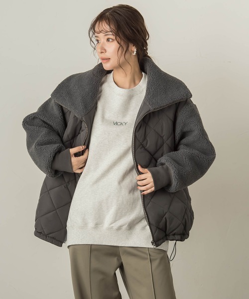 VICKY（ビッキー）の「キルトボアドッキングブルゾン（ブルゾン・レディース・チャコールグレー/オフホワイト/ブラック・M）」の16枚目の写真