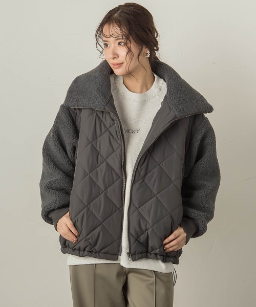VICKY（ビッキー）の「キルトボアドッキングブルゾン（ブルゾン・レディース・チャコールグレー/オフホワイト/ブラック・M）」の14枚目の写真