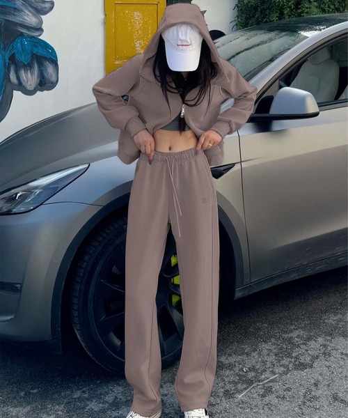 aimoha（アイモハ）の「ハイネックジップアップパーカー（パーカー・レディース・チョコ/グレー/ベージュ/ライトグリーン/ピンク・MEDIUM/X-LARGE/LARGE）」の8枚目の写真