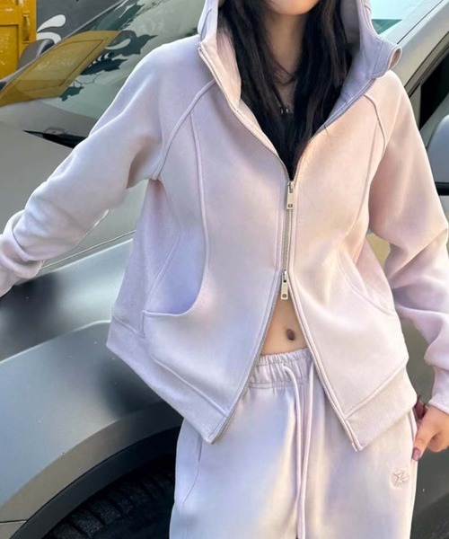 aimoha（アイモハ）の「ハイネックジップアップパーカー（パーカー・レディース・チョコ/グレー/ベージュ/ライトグリーン/ピンク・MEDIUM/X-LARGE/LARGE）」の12枚目の写真