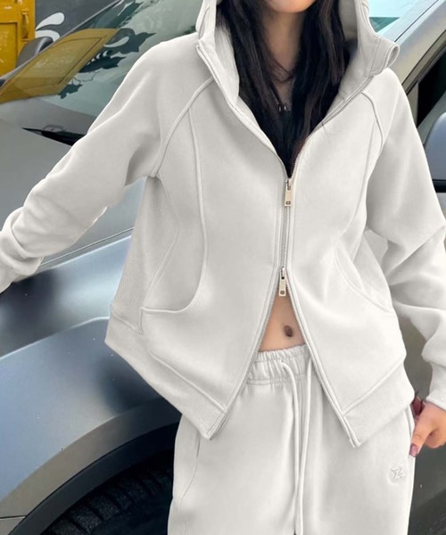 aimoha（アイモハ）の「ハイネックジップアップパーカー（パーカー・レディース・チョコ/グレー/ベージュ/ライトグリーン/ピンク・MEDIUM/X-LARGE/LARGE）」の13枚目の写真