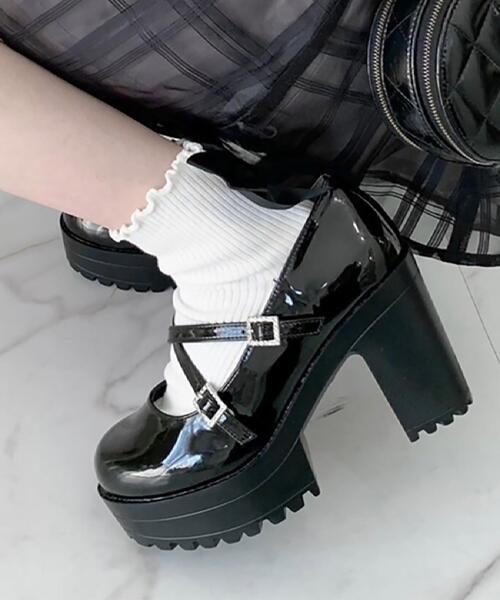 cs T&P(シーエスティーアンドピー)の「厚底キラキラダブルストラップパンプス(パンプス・レディース・ブラック系1/アイボリー系1/ダークブラウン系1・S/LL/L/M)」の4枚目の写真