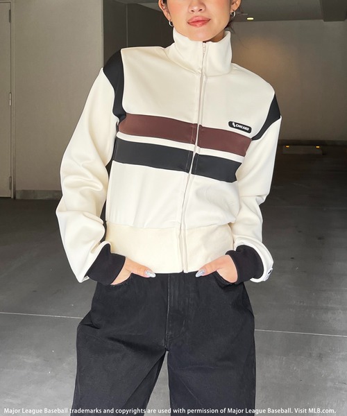 【美品】トラックジャケット　ジャージ　ワッペン　白　ホワイト　金　ゴールド　M セール】【MLB】シリコンワッペンロゴトラックジャケット