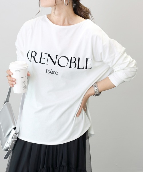 Aletta vita(アレッタビータ)の「フロッキーロゴプリント長袖カットソー(Tシャツ/カットソー・レディース・オフホワイト/チャコール・FREE)」の2枚目の写真
