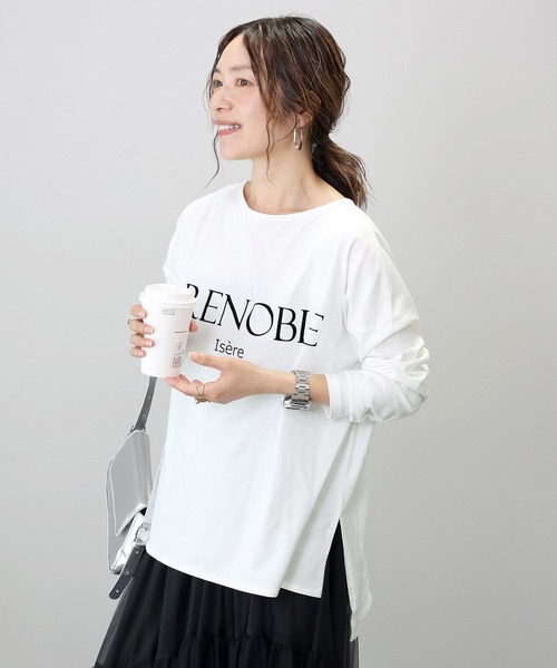 Aletta vita(アレッタビータ)の「フロッキーロゴプリント長袖カットソー(Tシャツ/カットソー・レディース・オフホワイト/チャコール・FREE)」の7枚目の写真