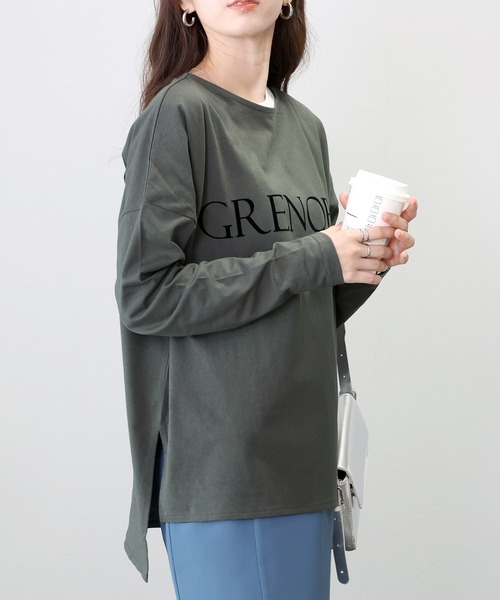Aletta vita(アレッタビータ)の「フロッキーロゴプリント長袖カットソー(Tシャツ/カットソー・レディース・オフホワイト/チャコール・FREE)」の14枚目の写真