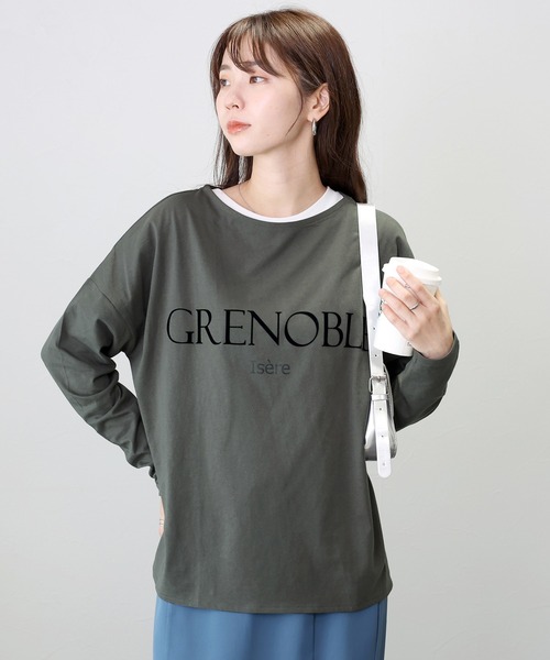 Aletta vita(アレッタビータ)の「フロッキーロゴプリント長袖カットソー(Tシャツ/カットソー・レディース・オフホワイト/チャコール・FREE)」の15枚目の写真
