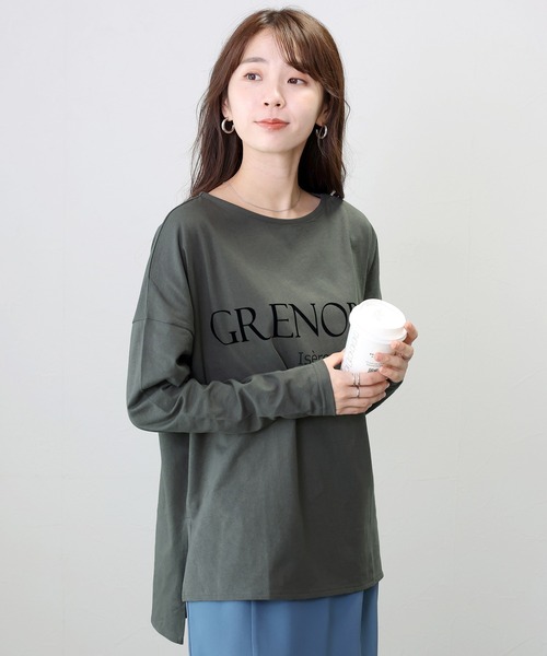 Aletta vita(アレッタビータ)の「フロッキーロゴプリント長袖カットソー(Tシャツ/カットソー・レディース・オフホワイト/チャコール・FREE)」の16枚目の写真