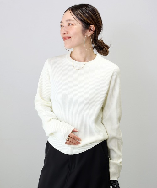Aletta vita(アレッタビータ)の「クルーネックリブ編みニットプルオーバー(ニット/セーター・レディース・杢グレー/オフホワイト/ブラック・M/L)」の4枚目の写真