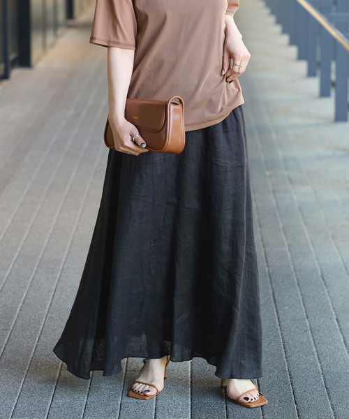 B.C STOCK(ベーセーストック)の「《追加3》手洗い可 / フレンチリネンギャザースカート(スカート・レディース・ブラックミックス/カーキ/ブラック/ピンク/グリーン/ホワイト・FREE)」の3枚目の写真