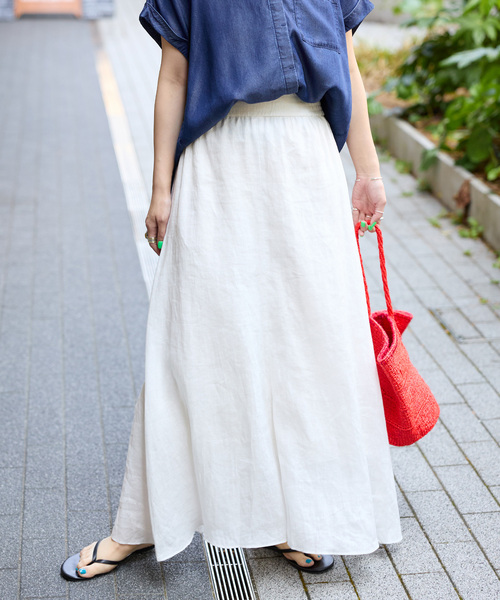 B.C STOCK(ベーセーストック)の「《追加3》手洗い可 / フレンチリネンギャザースカート(スカート・レディース・ブラックミックス/カーキ/ブラック/ピンク/グリーン/ホワイト・FREE)」の22枚目の写真