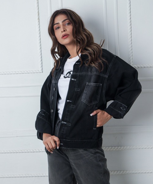 London Denim(ロンドンデニム)の「London Denim (Penge) Oversize Loose Denim Jacket(デニムジャケット・レディース・ブラック系その他/グレー系その他・L/M/S)」の7枚目の写真