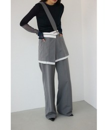 PLUS（プラス）の「【PLUS】ビスチェ&パンツ2点セット　ワンショルダーレイヤードパンツ　お尻が隠れる　体系カバー　巻きスカート風【身長/骨格別着用画像あり】（スラックス）」