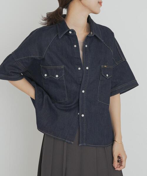 Lee(リー)の「別注Lee101 SHORT SHIRT(シャツ/ブラウス・レディース・ワンウォッシュ/インディゴブルー・FREE)」の5枚目の写真