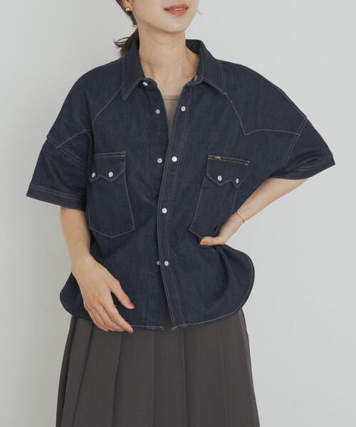 Lee(リー)の「別注Lee101 SHORT SHIRT(シャツ/ブラウス・レディース・ワンウォッシュ/インディゴブルー・FREE)」の6枚目の写真
