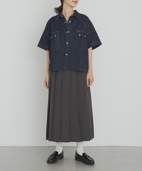 Lee(リー)の「別注Lee101 SHORT SHIRT(シャツ/ブラウス・レディース・ワンウォッシュ/インディゴブルー・FREE)」の8枚目の写真