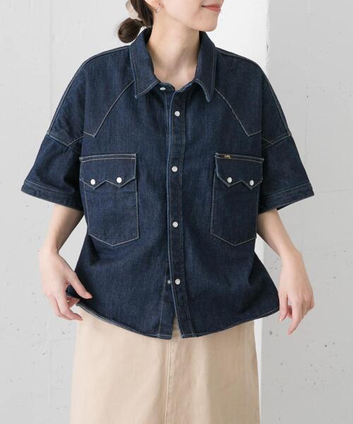 Lee(リー)の「別注Lee101 SHORT SHIRT(シャツ/ブラウス・レディース・ワンウォッシュ/インディゴブルー・FREE)」の9枚目の写真
